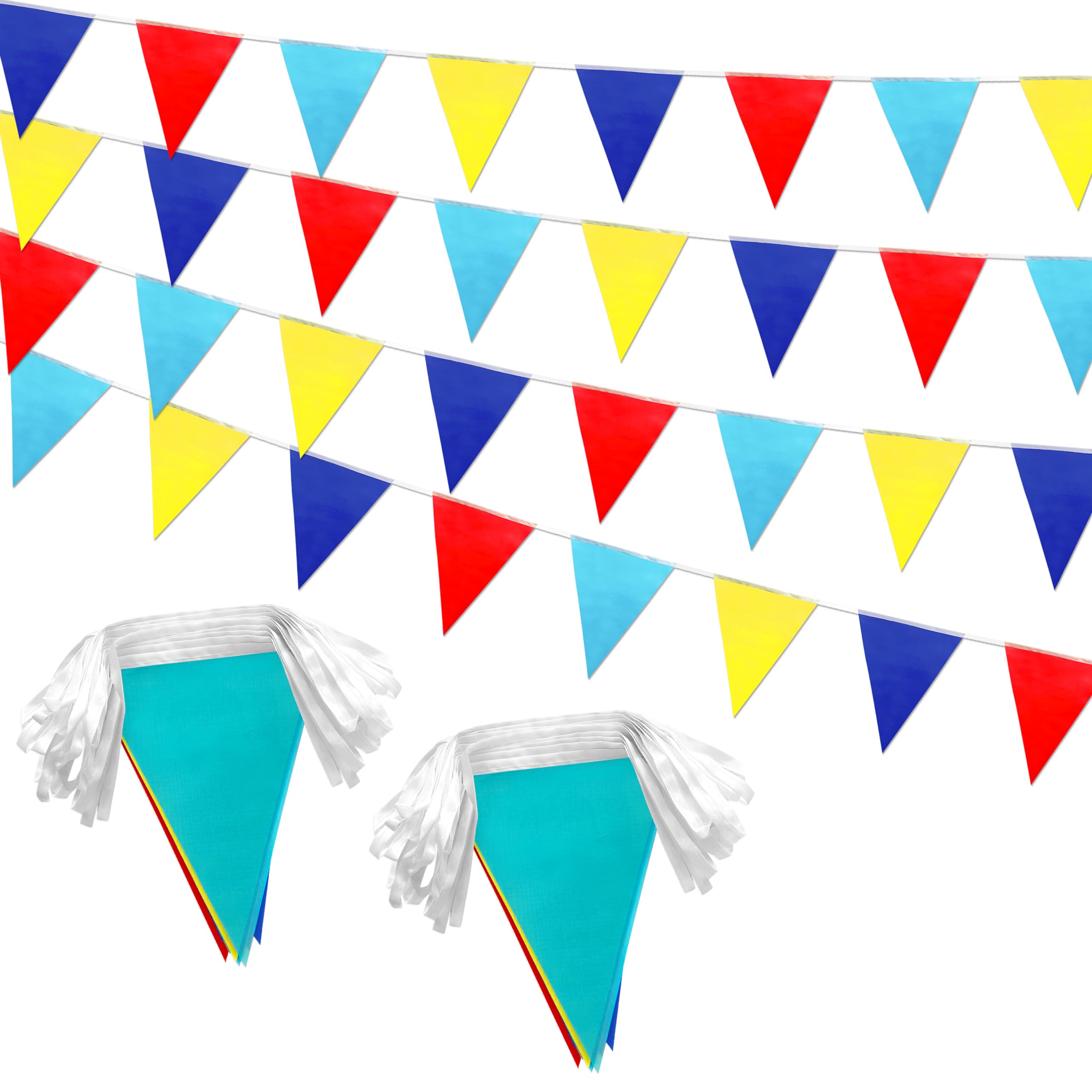 108 Feet Red Blue Yellow Multicolor Pennant Banner Flags String Triangle Bunting Flag for Carnival Circus Clown Kids Birthday Baby Shower Wedding Outdoor Hanging Festivals Decoration,64 Pcs