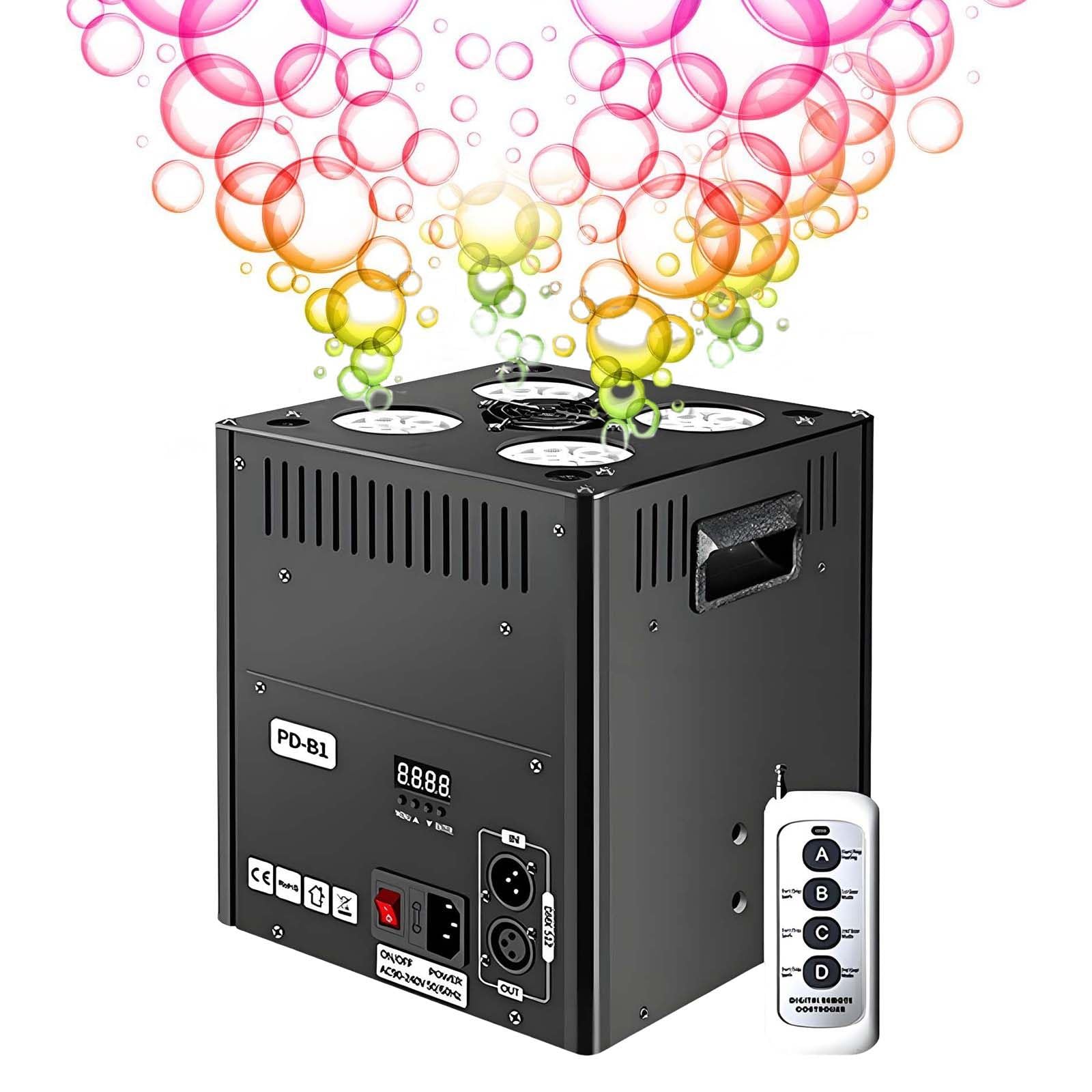 SICWEDIM LED Bubble Machine - Four Spinning Wheels, 77Oz/2.3L Tank Automatic DJ Stage Party Bar Bubble Blower, 8000+ per Minutes, with Dynamic Color-Changing Lights (Remote)