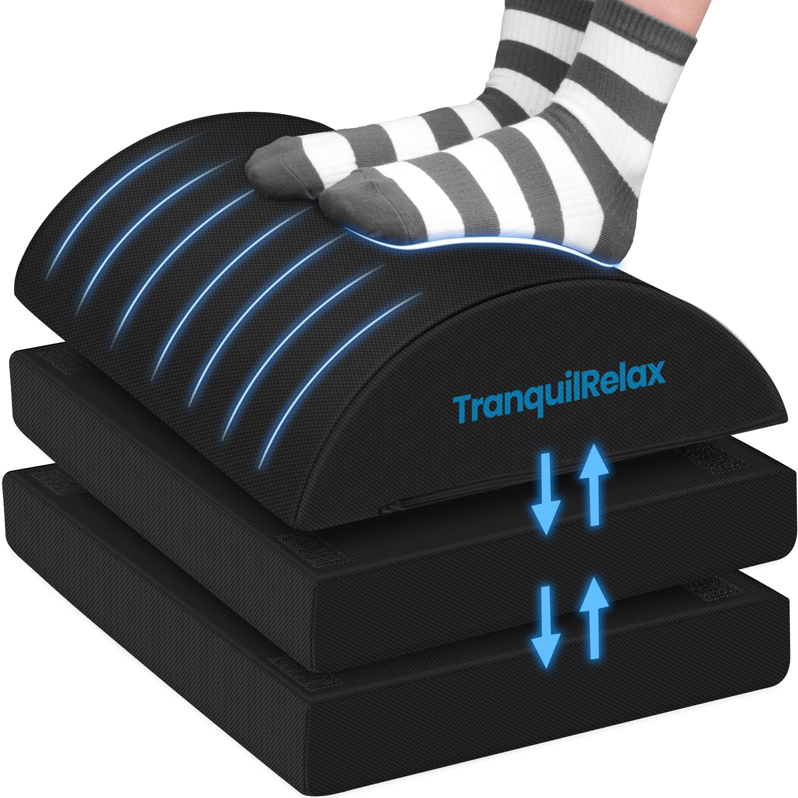 Foot Rest for Under Desk at Work, Gaming Accessories Foot Stool with 3 Adjustable Heights & Washable Cover, Comfortable Office Desk Accessories, Footrest for Office, Home and Car (Black)