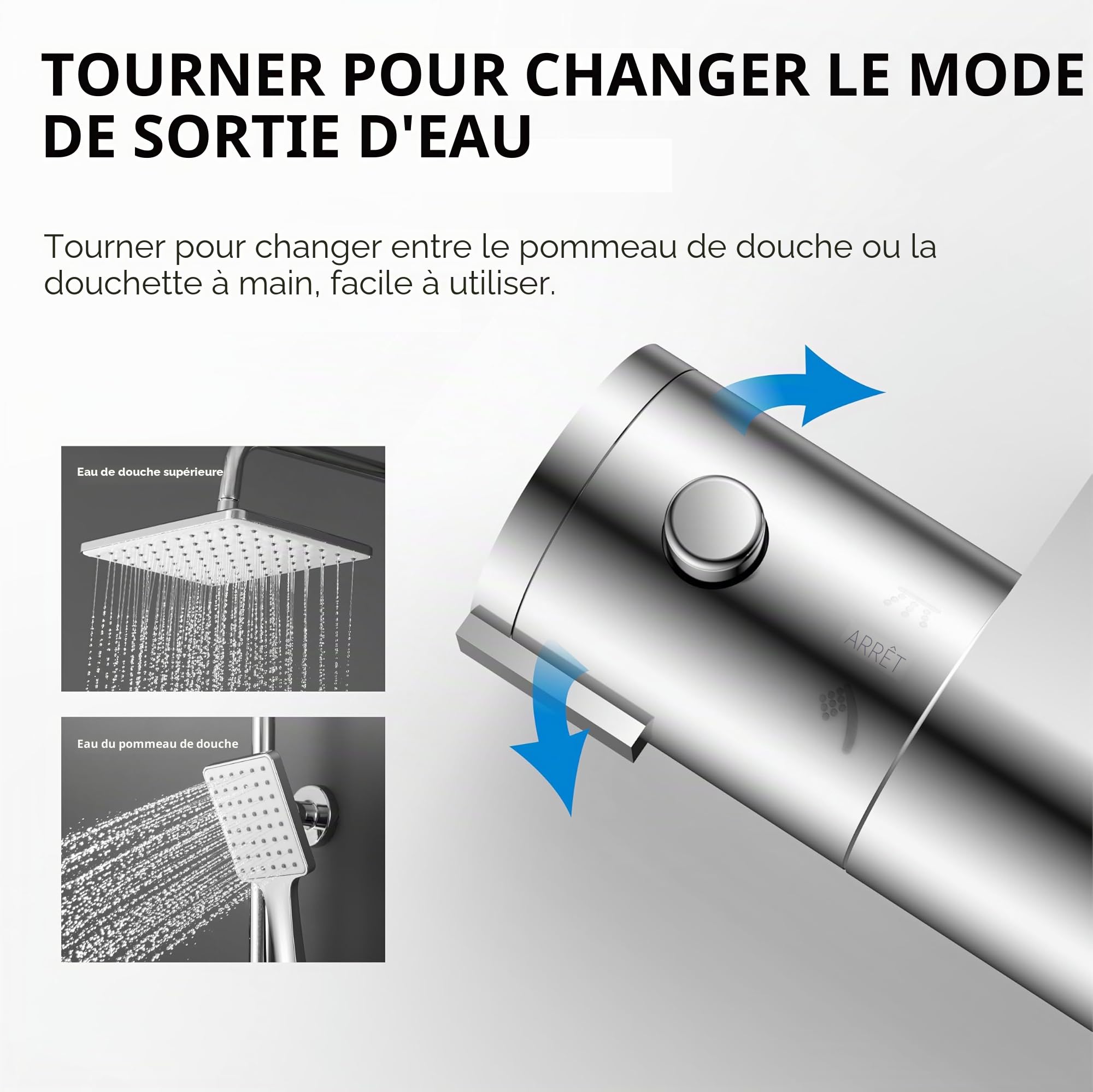 KOMIRO Colonne de Douche Thermostatique, Colonne de Douche avec Mitigeur, Hauteur Réglable, 26 x 19 cm Douche de Tête, Ensemble de Douche pour Salle de Bain, Carré, Chromé
