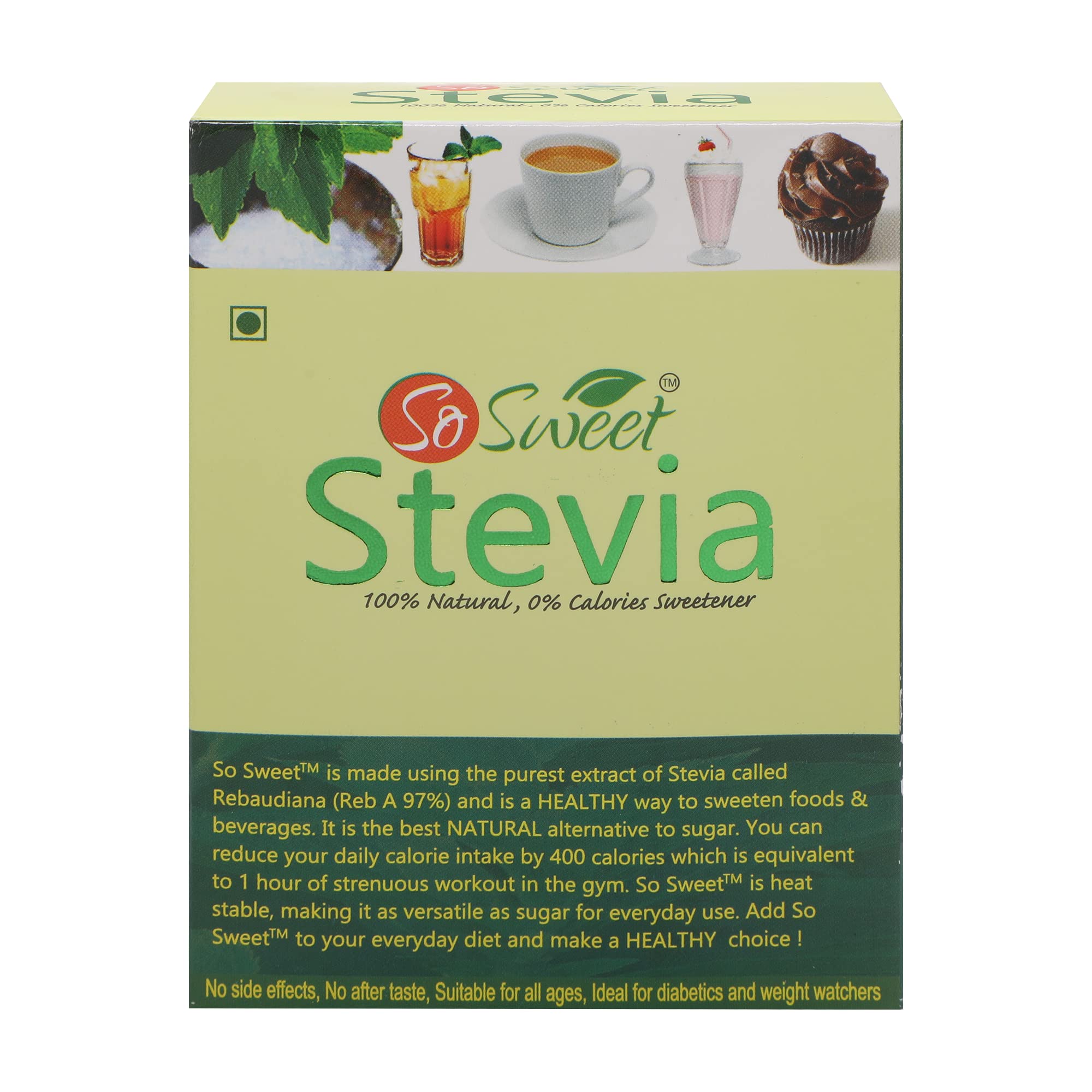 So Sweet Stevia Sachets, 50 Sachets, Zero-Calorie, 100% Natural Sweetener, Sugar-Free, Perfect for Sweetening Drinks, Tea, Coffee, Ideal for Weight Management & Diabetic-Friendly Diets