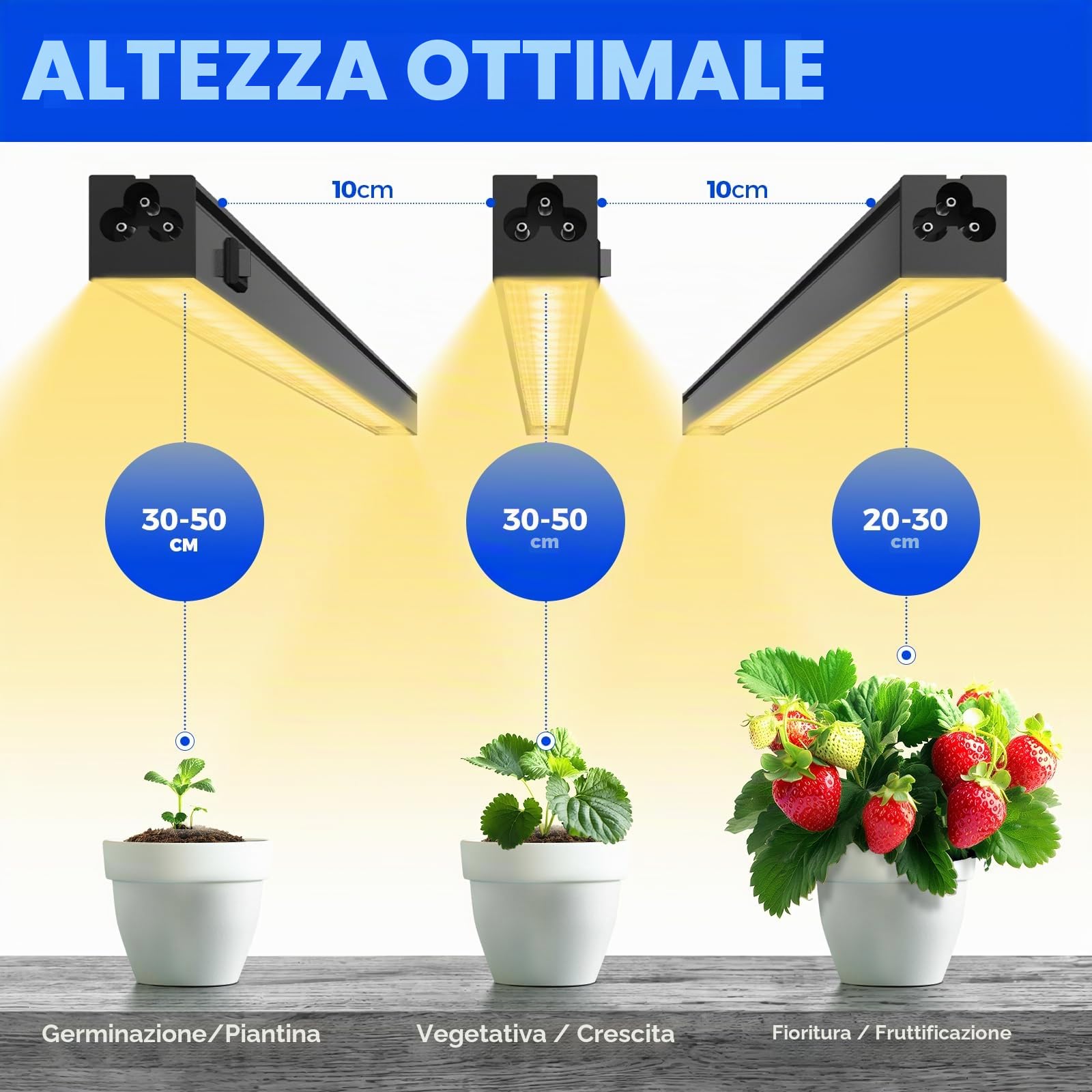 Barrina T5 LED Pflanzenwachstumslicht, 30 cm 3000 K Gelbes Pflanzenlicht, Vollspektrum-Wachstumsstreifen, 20 W (4 x 5 W), koppelbares Design, 4 pezzi
