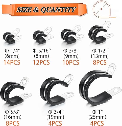 Miniatura 2 de Juego surtido de 60 abrazaderas de cable, abrazaderas de manguera de goma de acero inoxidable, abrazaderas de manguera, abrazadera de metal,