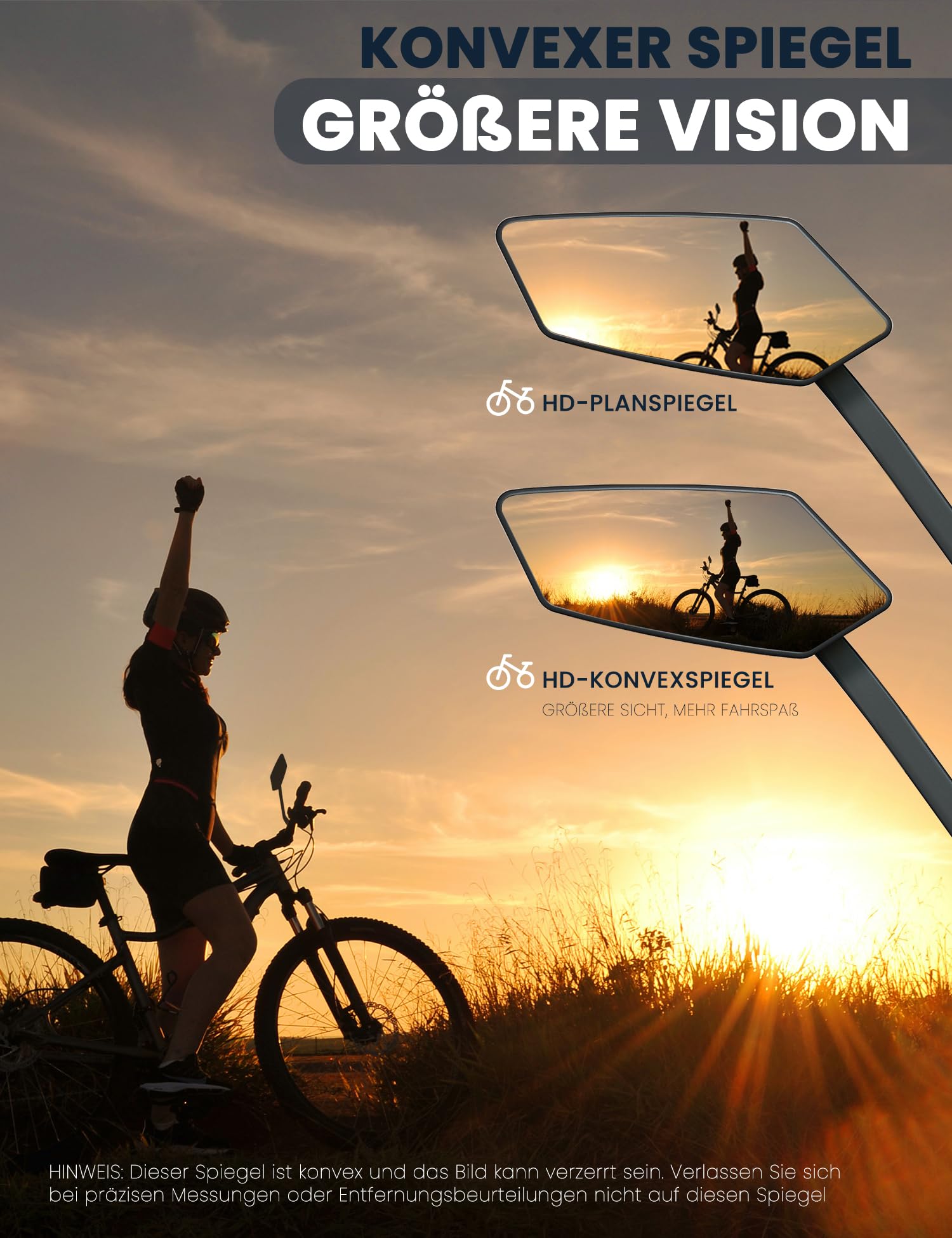 Miroir De Vélo, Rétroviseur De Vélo Grand Angle HD, Miroir Convexe Sûr Pour Guidon Rotatif Réglable, Pour Vélos Électriques, Vélos De Montagne, Motos