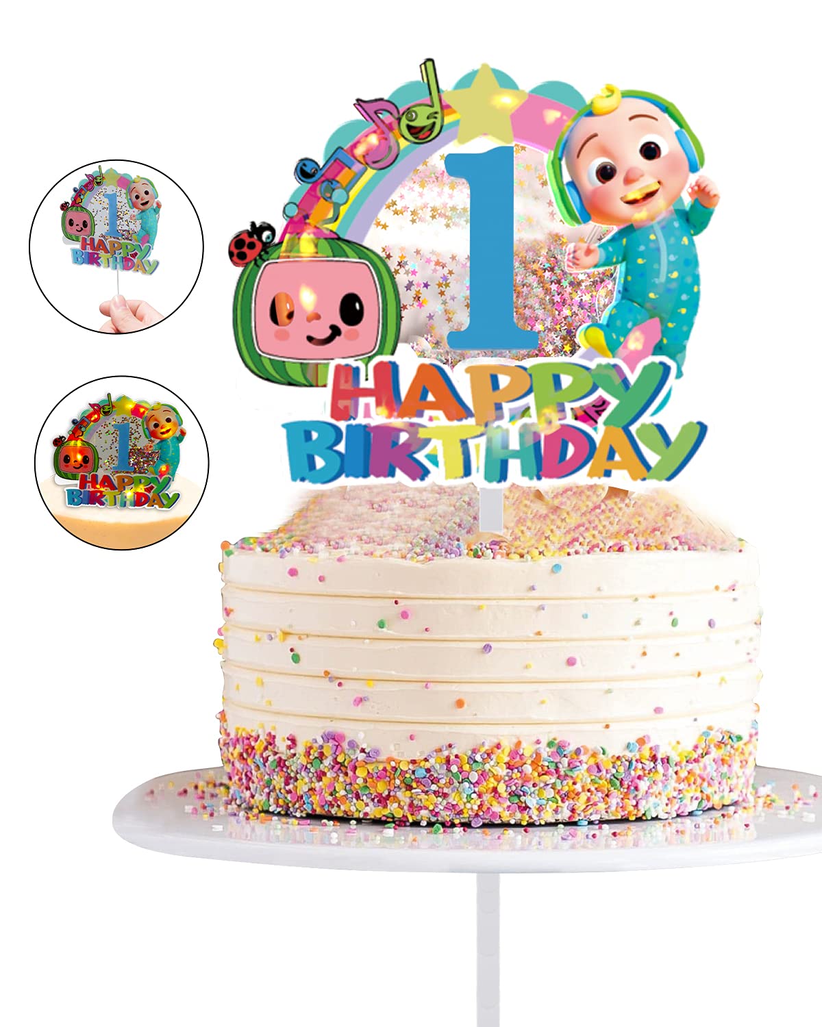 Coco Melon Cake Topper, Color Changing LED Birthday Cake Topper, Acrylic Cartoon Cake Topper