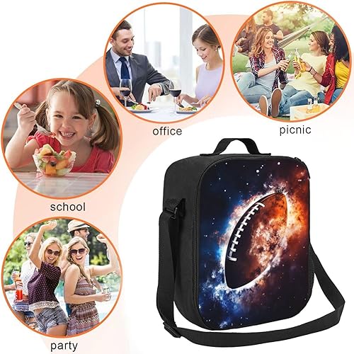 Miniatura 4 de Lonchera para niños, bolsa de almuerzo aislada para niñas y niños, bolsa de almuerzo de fútbol Space Galaxy con correa para el hombro, lonchera
