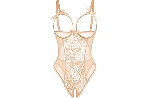 Women One Piece Lingerie Sexy Lace Babydoll Mini Bodysuit in Nude