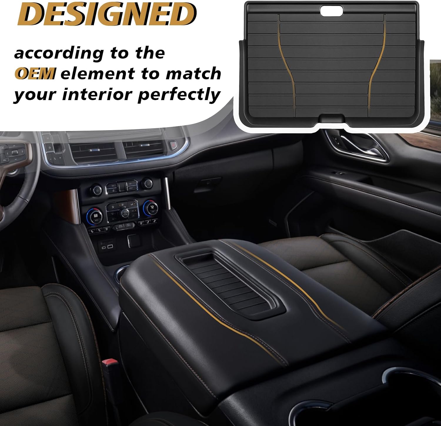Muslogy Center Console Organizer Compatible with 2021-2023 2024 GMC Yukon & Chevy Tahoe Suburban Accessories Middle Console Storage Box & Hidden Panel Removable Cover (Not for Yukon Denali/Ultimate)