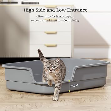 Vealind Extra Large Cat Litter Tray with High Sided and Low Entrance 60 X 40 X 15 CM XL Litter Trays for Cats Leak Proof Easy Clean Cat Litter Box