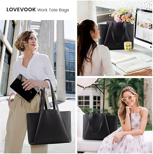 Miniatura 2 de LOVEVOOK Bolsa para laptop para mujer, 15.6 pulgadas, piel sintética, con embrague, bolso de oficina de gran capacidad, maletín para computadora