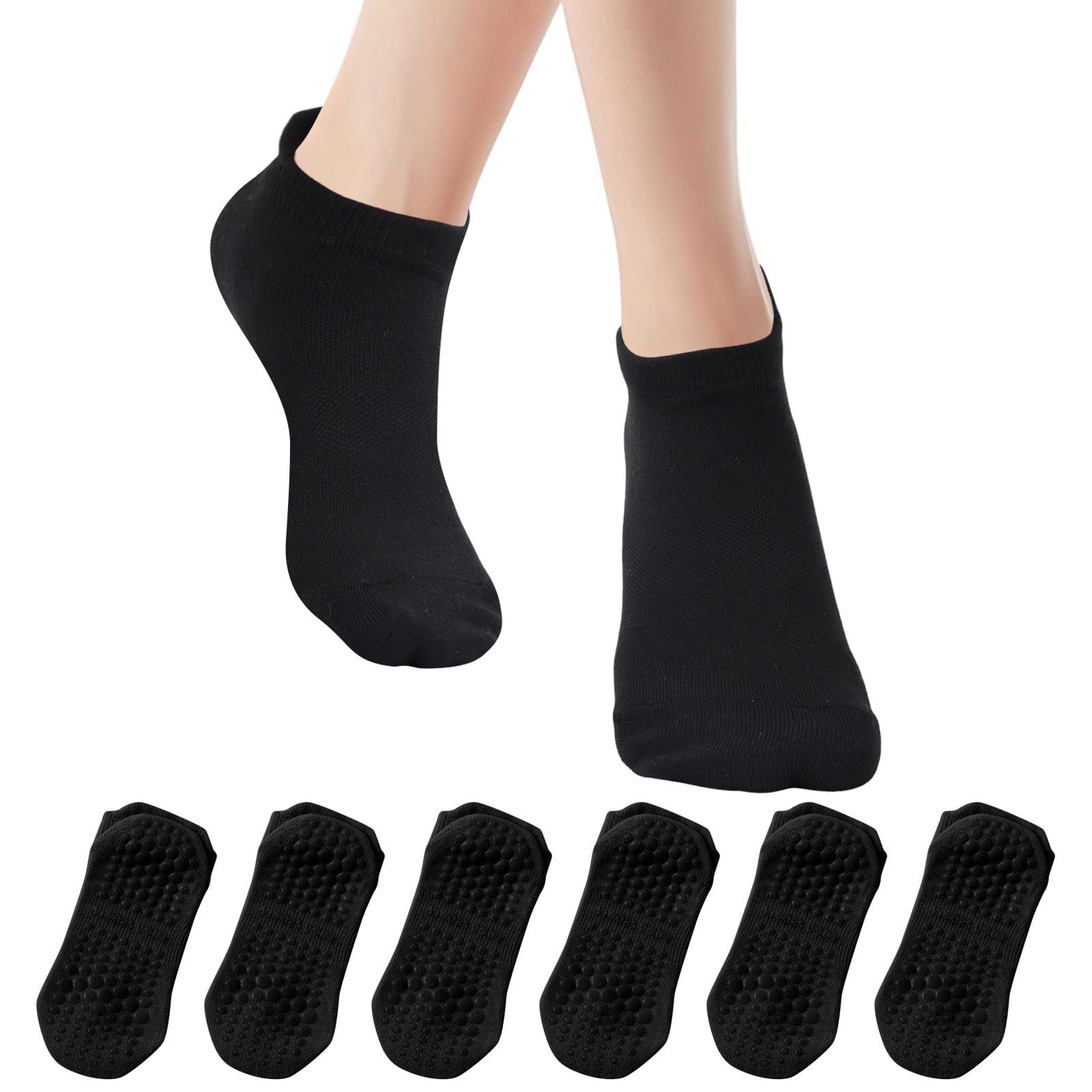 Risipu Women's 6 Pairs - Black 6 Pairs Pilates Socks For Non Slip Grip Yoga Socks Woman For Barre, Hospital, Barefoot (Uk, Alpha, One Size, Regular, Regular, )