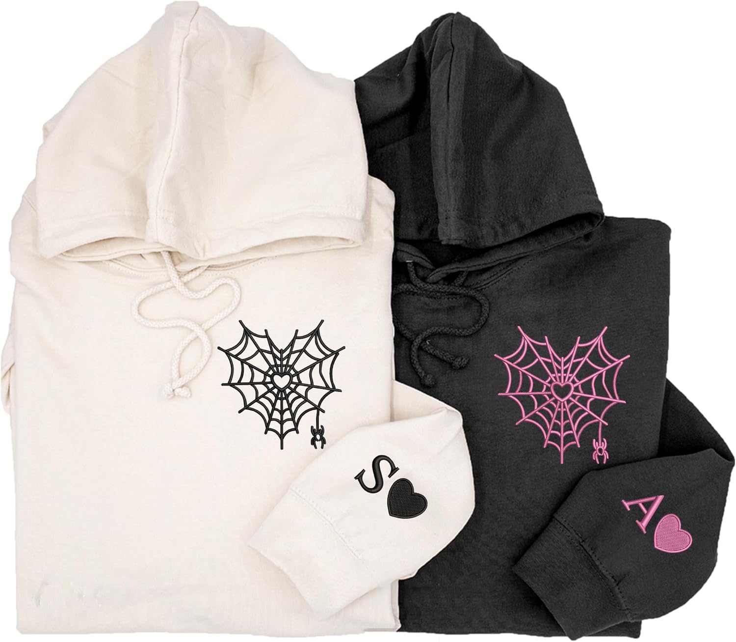 Custom Couple Embroidered Hoodies – Personalized Matching Hoodies with Spider Heart Web Design – Buy 2 for Couples – Gifts for Lovers, Him & Her, Birthday, Valentine’s Day, Halloween, Christmas - Image 4