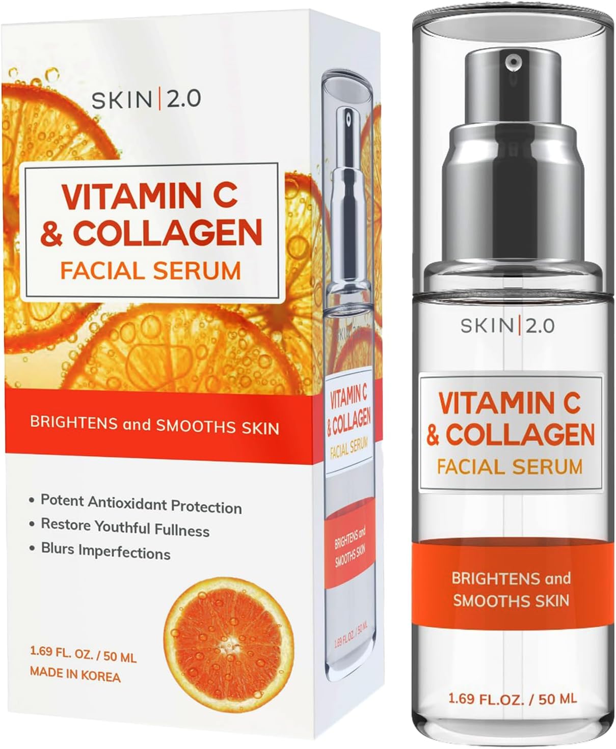 Skin 2.0 Vitamin C Serum With Collagen - Dermatologist Tested Korean Care for Dark Spots & Brightening - Anti Aging & Acne Facial Serum - Cruelty Free - For All Types - 1.69Fl. oz