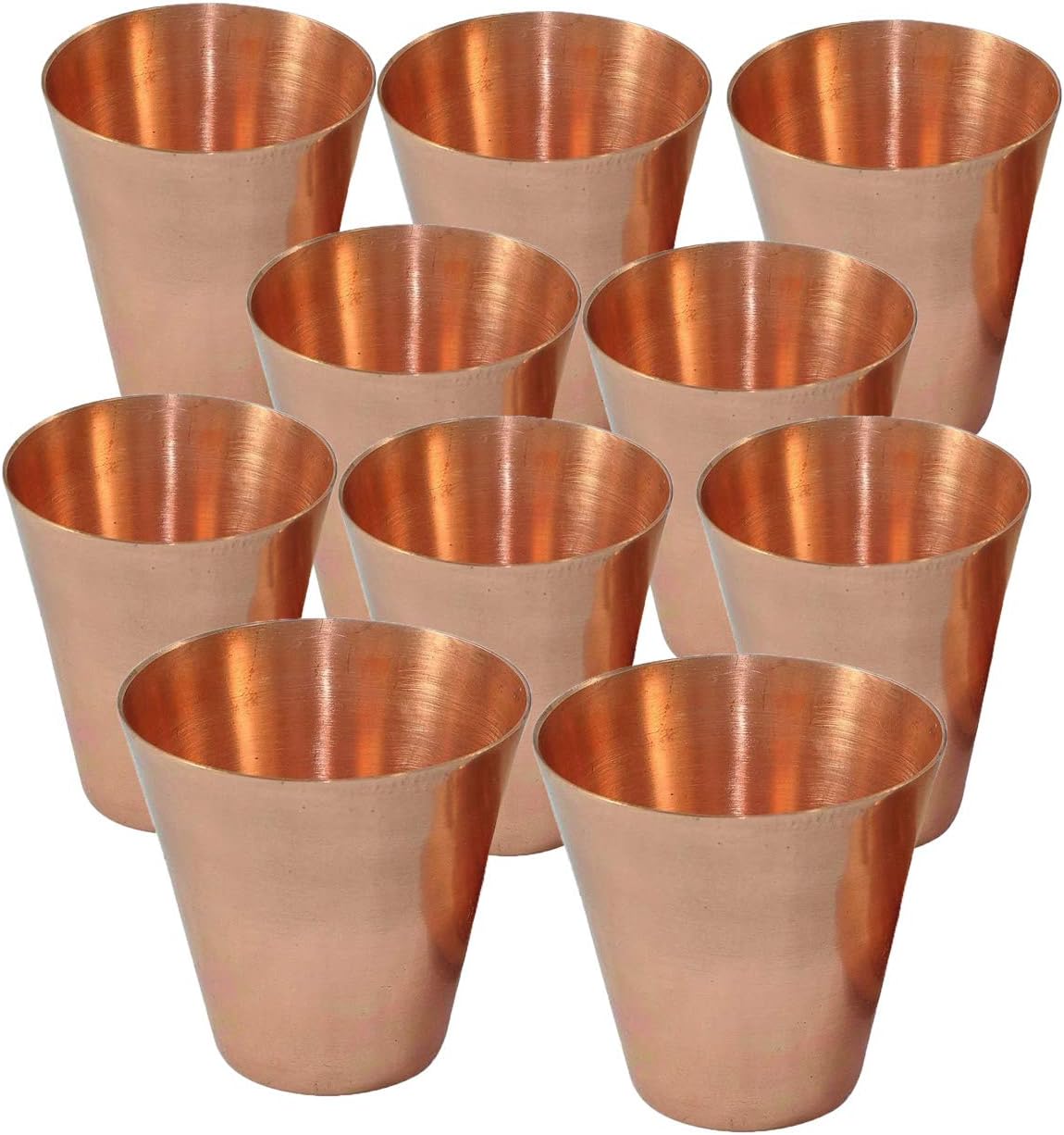 Pack of 10 Handcrafted Parijat Handicraft Smooth Copper Bar Cocktail/Wine Glasses/Shot Glasses Capacity - 2 Ounce