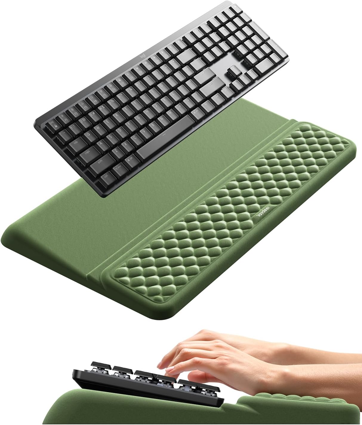 Vaydeer Wrist Rest with Keyboard Stand, Computer Wrist Support Pad, Ergonomic Keyboard Riser Holder Lifter Tray with Wrist Pad, Soft Memory Foam Desk Cushion, Palm Hand Typing for Office Home School