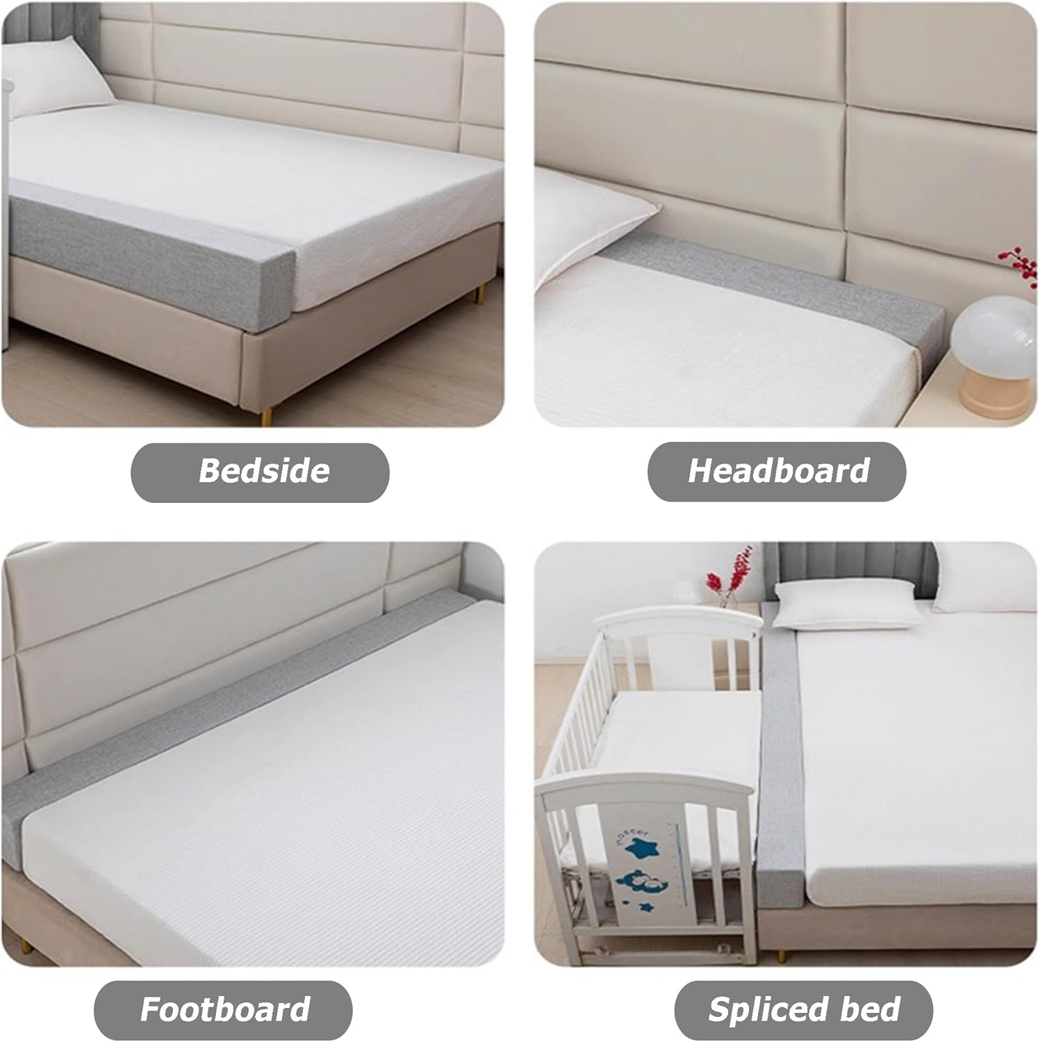 Custom Size Bed Gap Filler Bedside Protection Cushions with Removable Cover, Close the Gap Between Headboard Wall or Foot Board for Single/Double/King Bed (120 * 15 * 8cm,Grey)