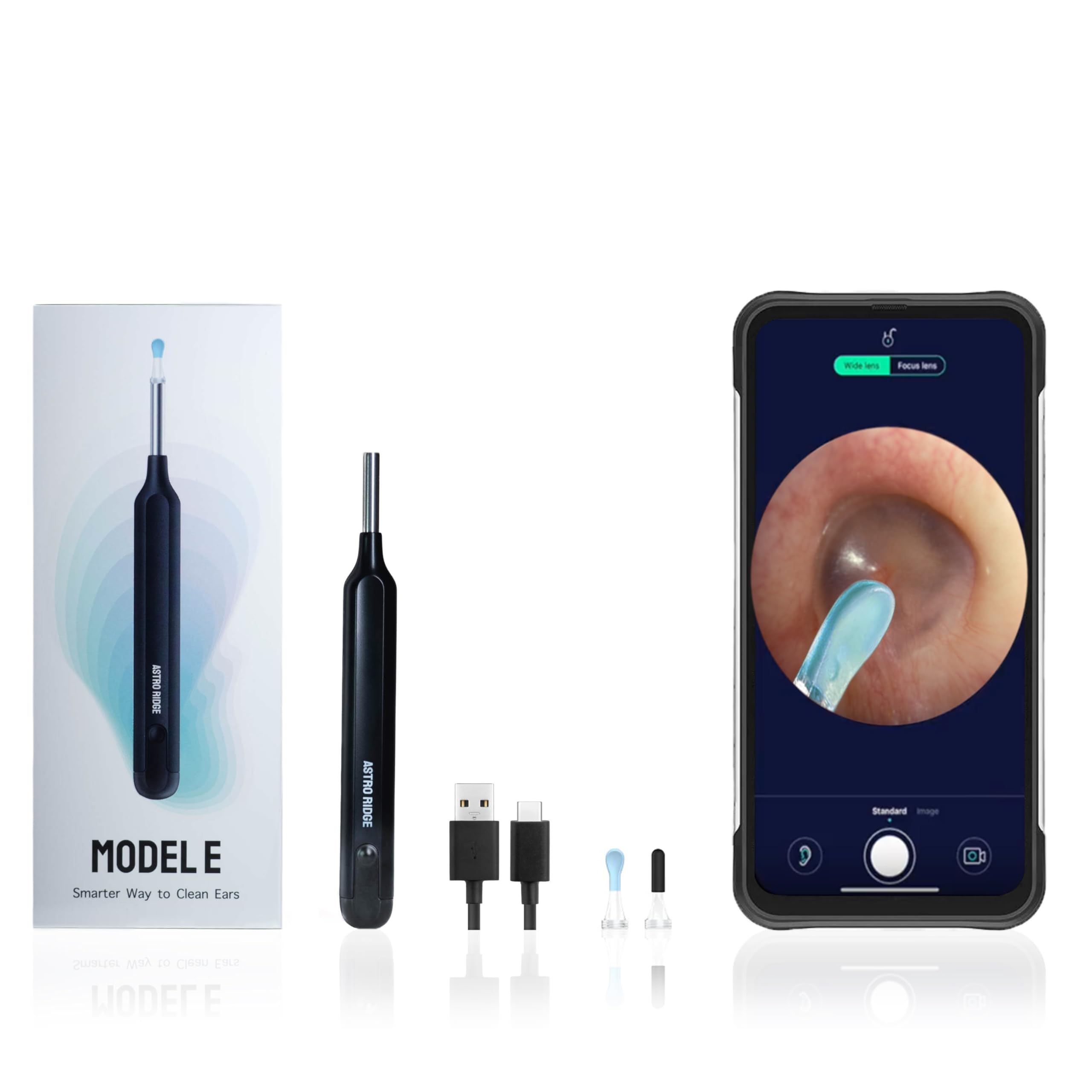 Astro Ridge Model E Ear Cleaner – 3MPX HD Camera, USB Rechargeable, Soft Safe Tip, Real-Time App View | Professional at-Home Ear Wax Removal Tool, Lightweight Multi-Use Endoscope