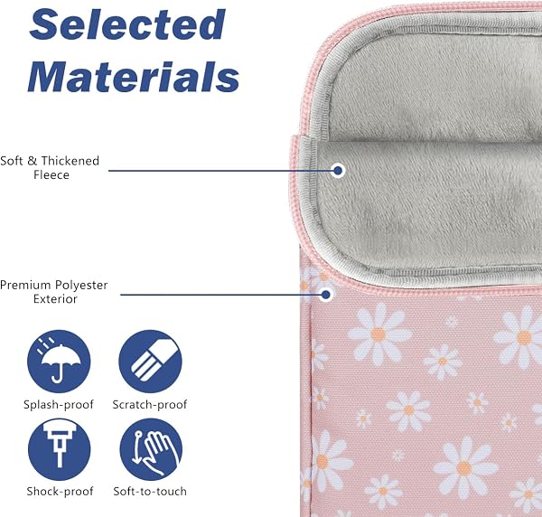 Dadanism 6-7 Inch Universal Padded Sleeve for 7" Colorsoft Signature Edition eReader 2024 and 6" eReader Book, Protective Sleeve Pouch Bag Carrying Case for Kobo E-Reader, Pink & White Daisy - 3