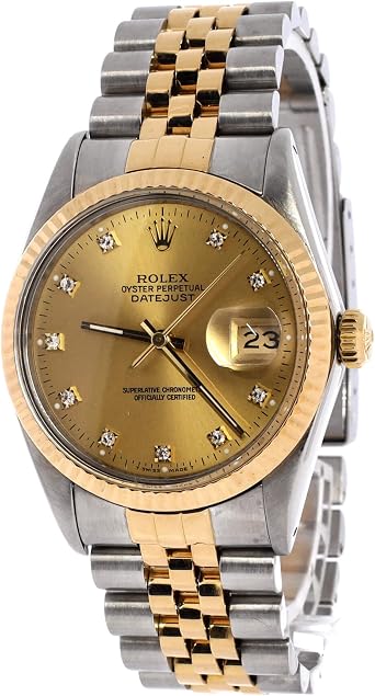 Pre-Loved Oyster Perpetual Datejust Automatic Watch Stainless Steel and Yellow Gold with Diamond Markers 36, Silver