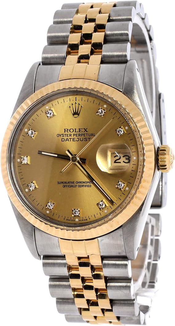 Pre-Loved Oyster Perpetual Datejust Automatic Watch Stainless Steel and Yellow Gold with Diamond Markers 36, Silver