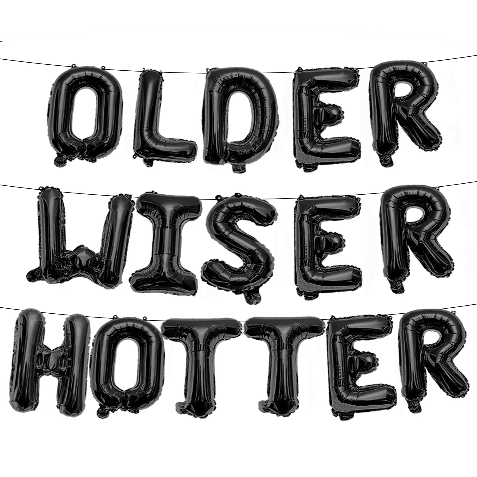 16 Inches OLDER WISER HOTTER Letter Balloons Banner - Mylar Foil Alphabet and Star Balloons for Adult Women Men, 30th 40th 50th 60th 70th 80th