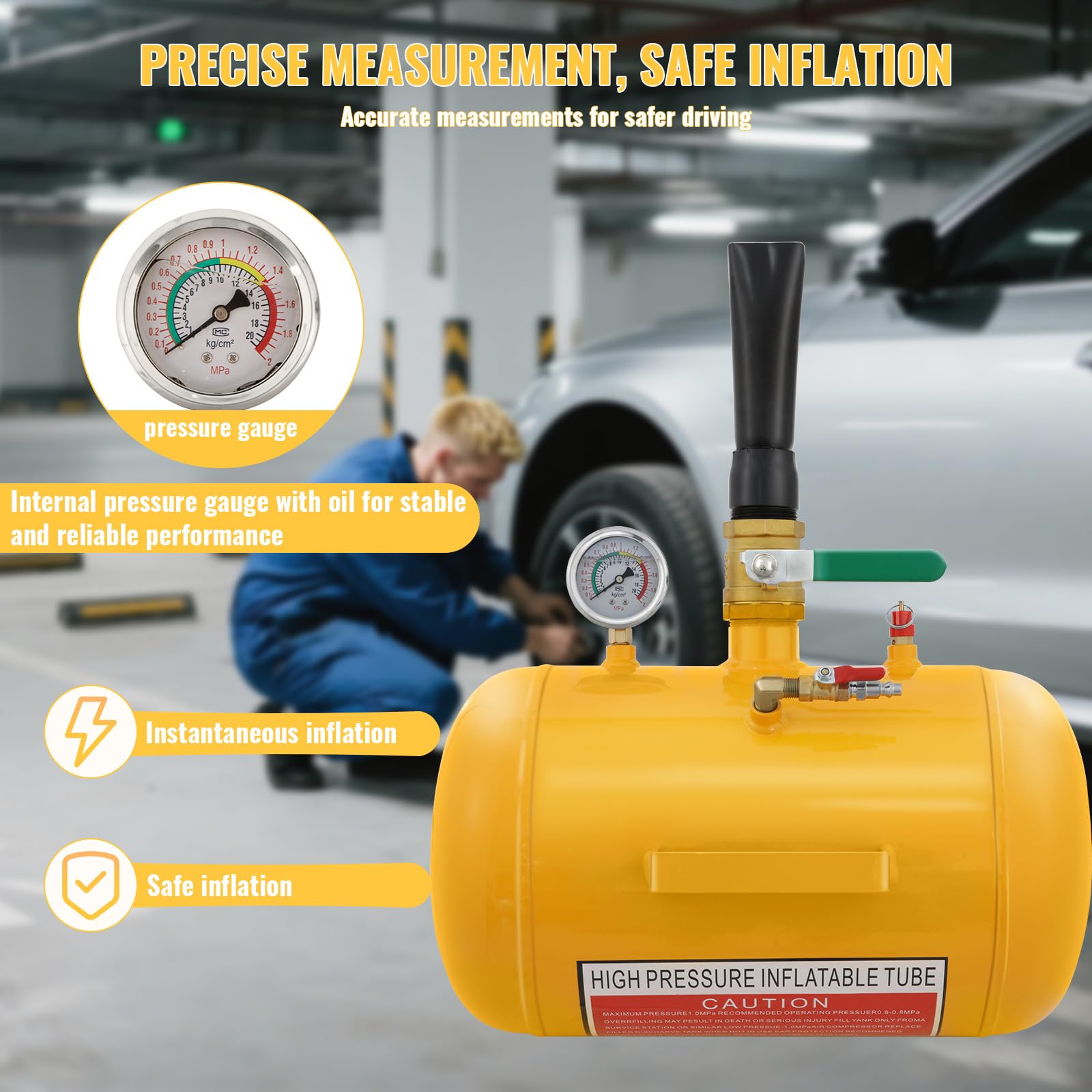 VELPAX 20L Reifenfüller Reifen Booster, Reifen Schockfüller Airbooster Reifen Befüllhilfe für LKW Auto PKW, Stahl Luftkanone, 8 Bar