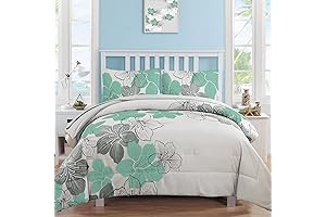Luxudecor Green Floral Pattern 7-Piece Queen Comforter Set