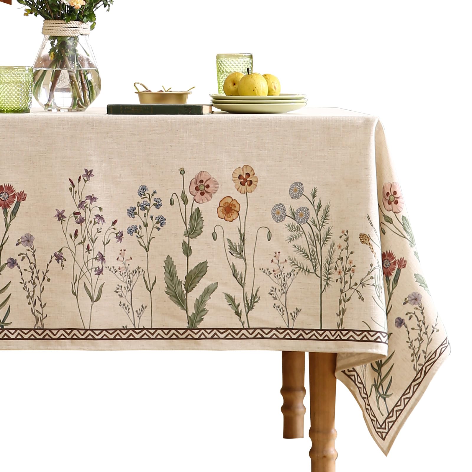 ISAENNE Designer Off White Linen Small Rectangle Tablecloth,Floral Elegant Table Cloth,Stain Resistant Vintage Decor Tablecloths for Dining