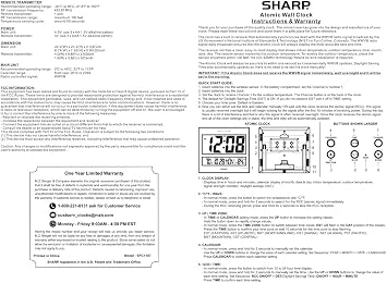 Sharp Atomic Digital Wall Clock, 3 Display, Indoor/Outdoor Temp Sensor | Automatic DST, calendar, weekday, 100-ft wireless range, tabletop stand, battery powered, easy setup, home, office, classroom