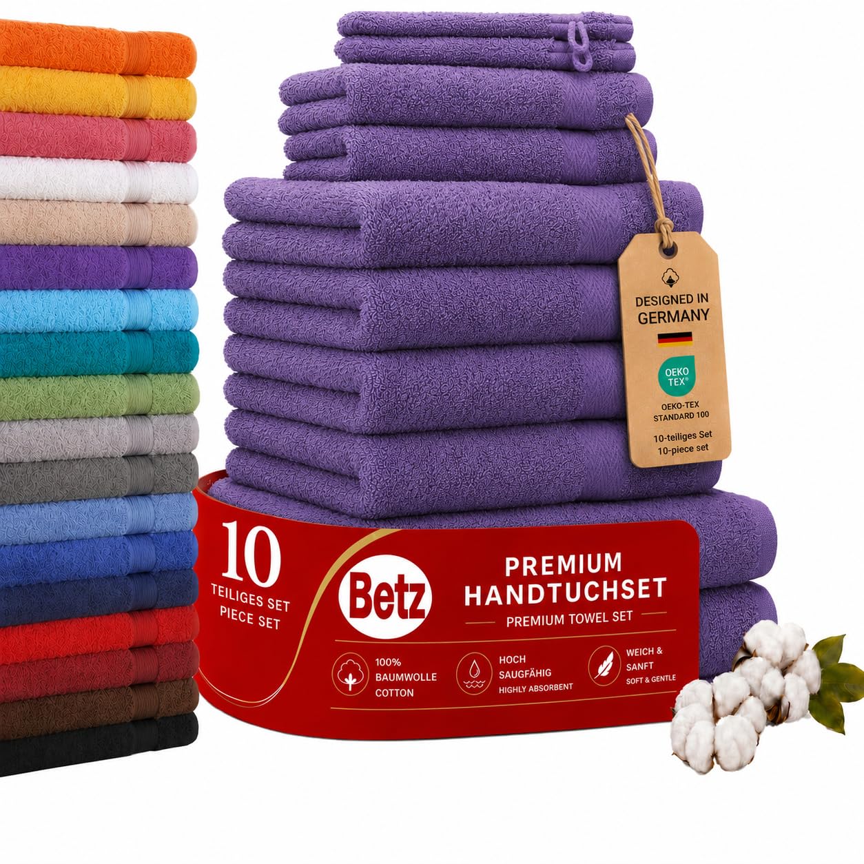 Betz Set de 10 Serviettes Premium 100% Coton 2 draps de Douche 4 de Toilette 2 d'invités 2 Gants Couleur Violet
