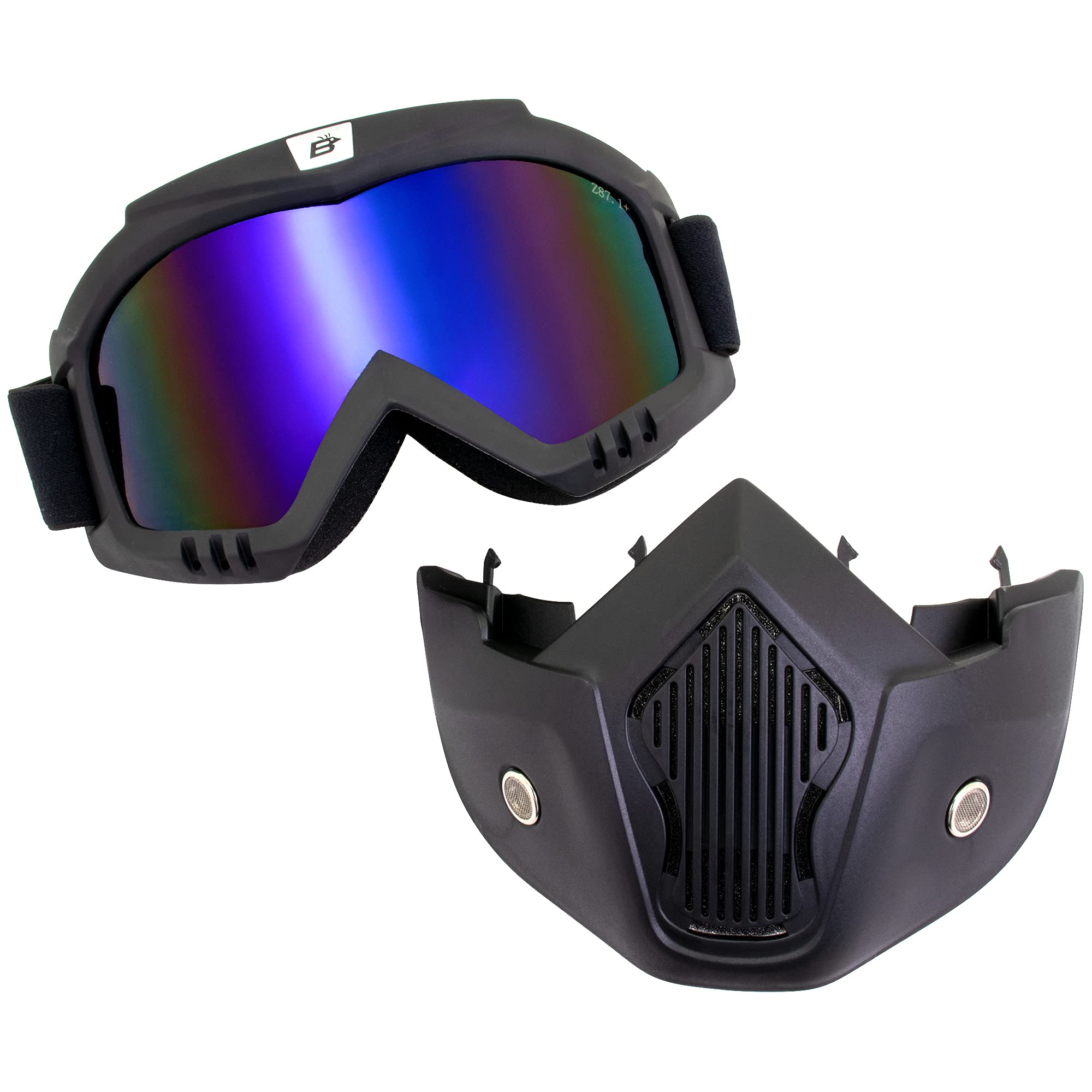 Birdz Eyewear Skylark Occhiali da motociclista rimovibile maschera nera lenti a specchio (specchio blu)