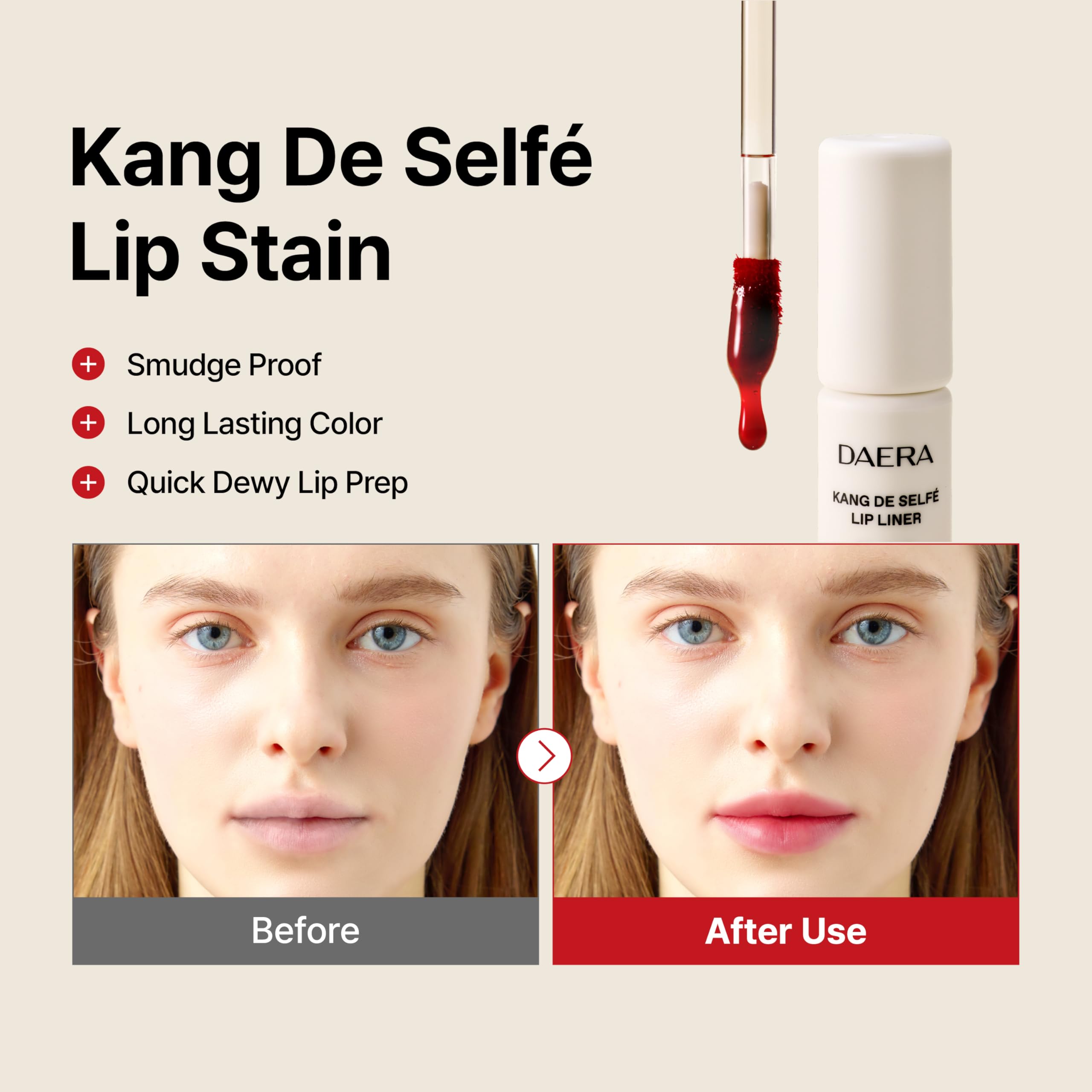 DAERA Kang De Selfe Lip Set mit abziehbarer Lippenfarbe und Innenfarbe, koreanische Lippenpflege, langanhaltend, flecken- und übertragungsresistent, feuchtigkeitsspendend mit Peptiden und