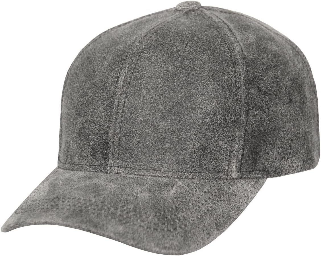 EM Leather CapsGenuine Made in The USA Distressed Style Leather Cap (Black)