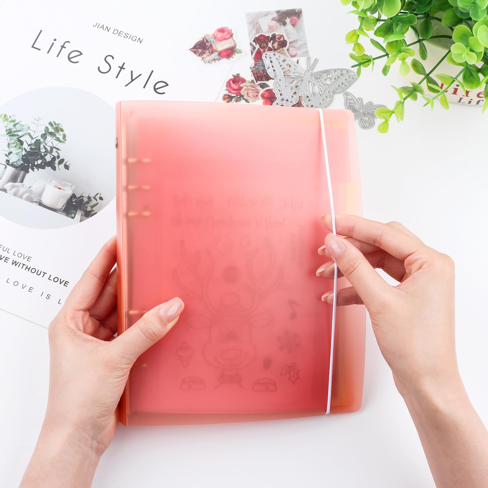 OTCRAFT A5 6 Ring Binder Cover Clean Transparent Soft PVC for Refillable Notebook Shell withMatte surfaceforStamp & Die Storage (Orange Color) - Image 3