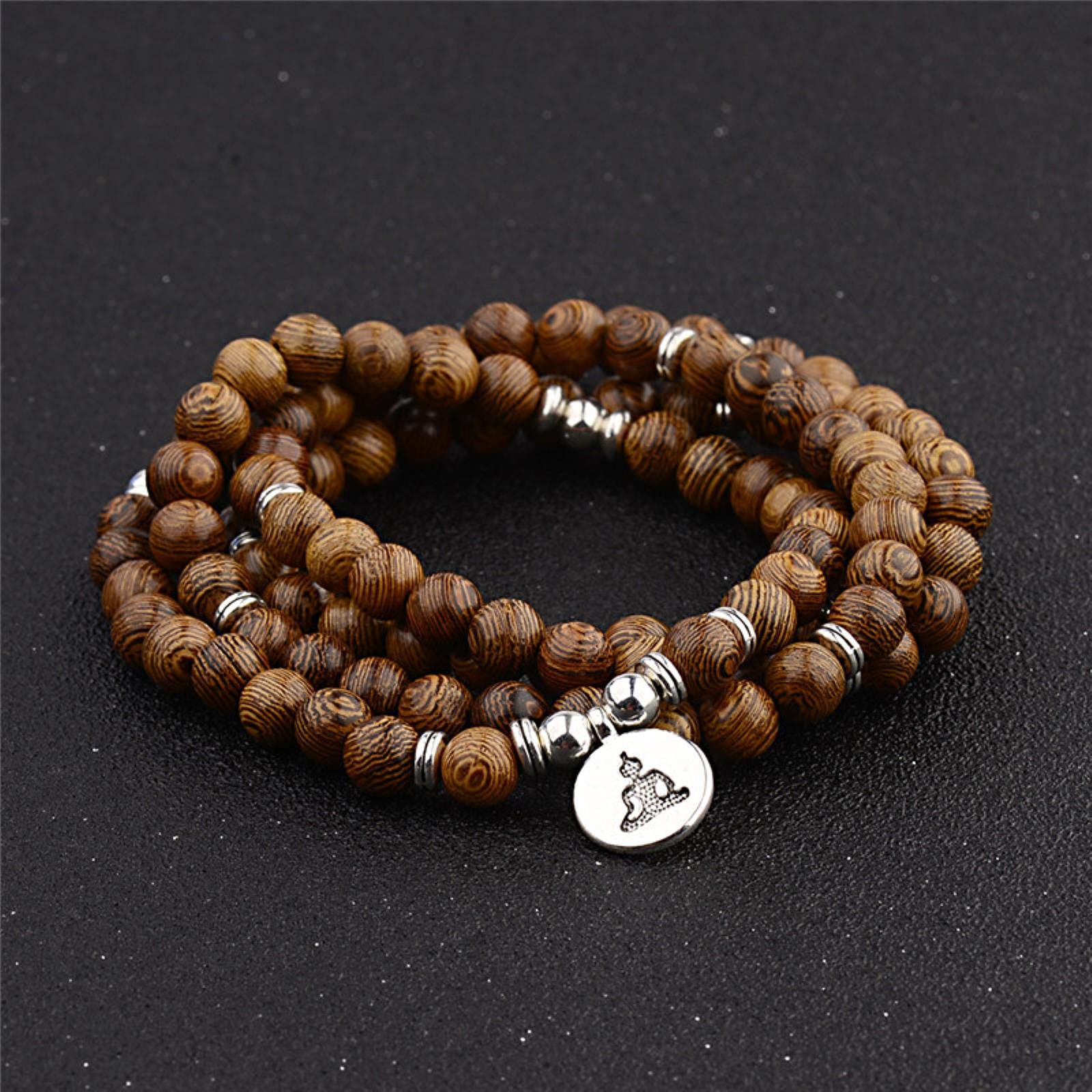 Gebetsperlen Buddhistische Gebetsperlen Mala Perlen 1 PC Yoga 108 Perlen Armband Natures Sandelholz Buddhist Buddha Holz Gebet Perlen Om Armband Halskette Rosenbraun