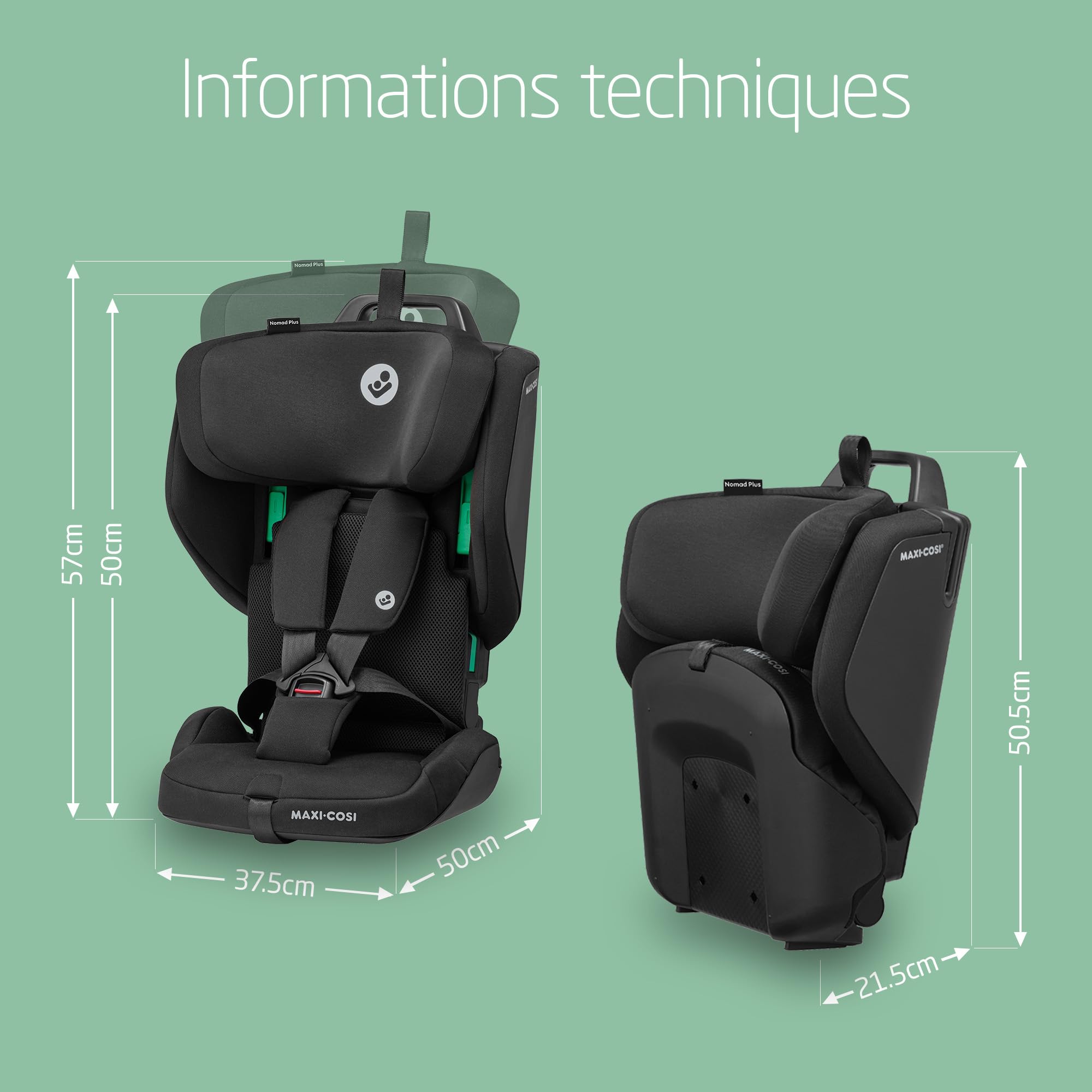 Maxi-Cosi Nomad Plus, Siège Auto Pliable, 15 Mois - 4 Ans, 76 - 105 cm, Siège Auto de Voyage Portable, Ultra-Compact et Léger, Protection contre Chocs Latéraux, pour Toute Voiture, Authentic Black