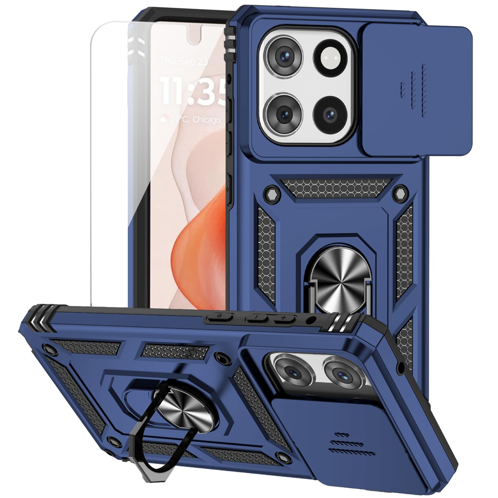 for Moto G Stylus 2025/2026 Case, with Camera Lens Cover HD Screen Protector, Military-Grade Drop Tested Magnetic Ring Holder Kickstand Protective