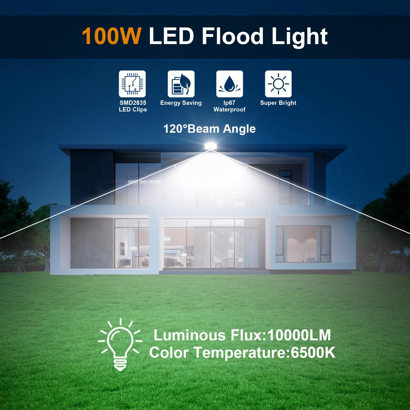 Projecteur LED Exterieur Detecteur de Mouvement 100W - 10000LM Spot LED Extérieur Detecteur de Mouvement Etanche IP67 6500K Blanc Froid 1 Pièce Phare Exterieur avec Detecteur pour Jardin