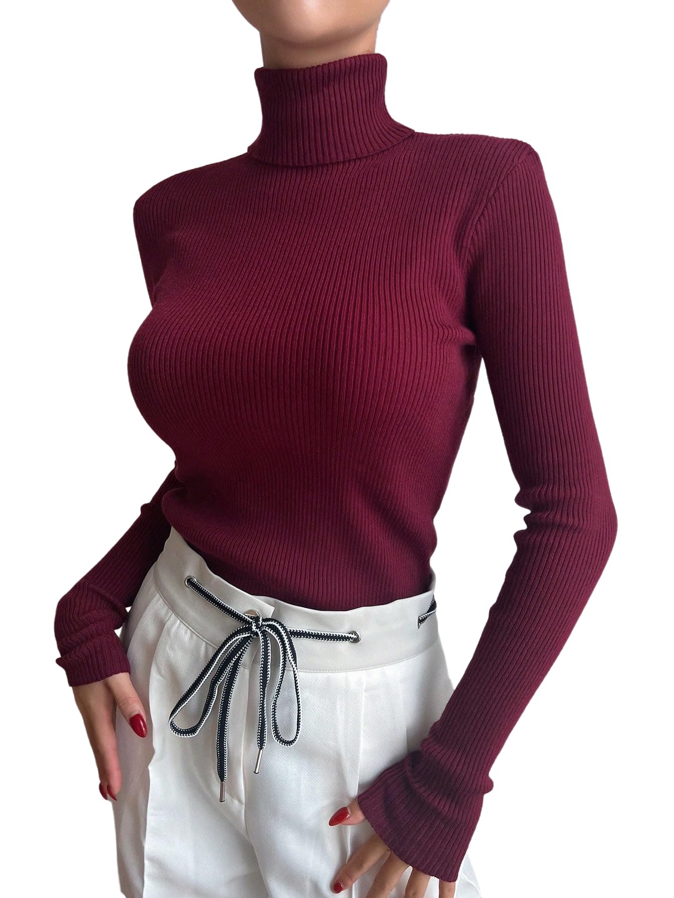 SweatyRocks Womens Business Casual Cowl Neck Sweaters Knitted Pullover Teacher Outfits Work Tops