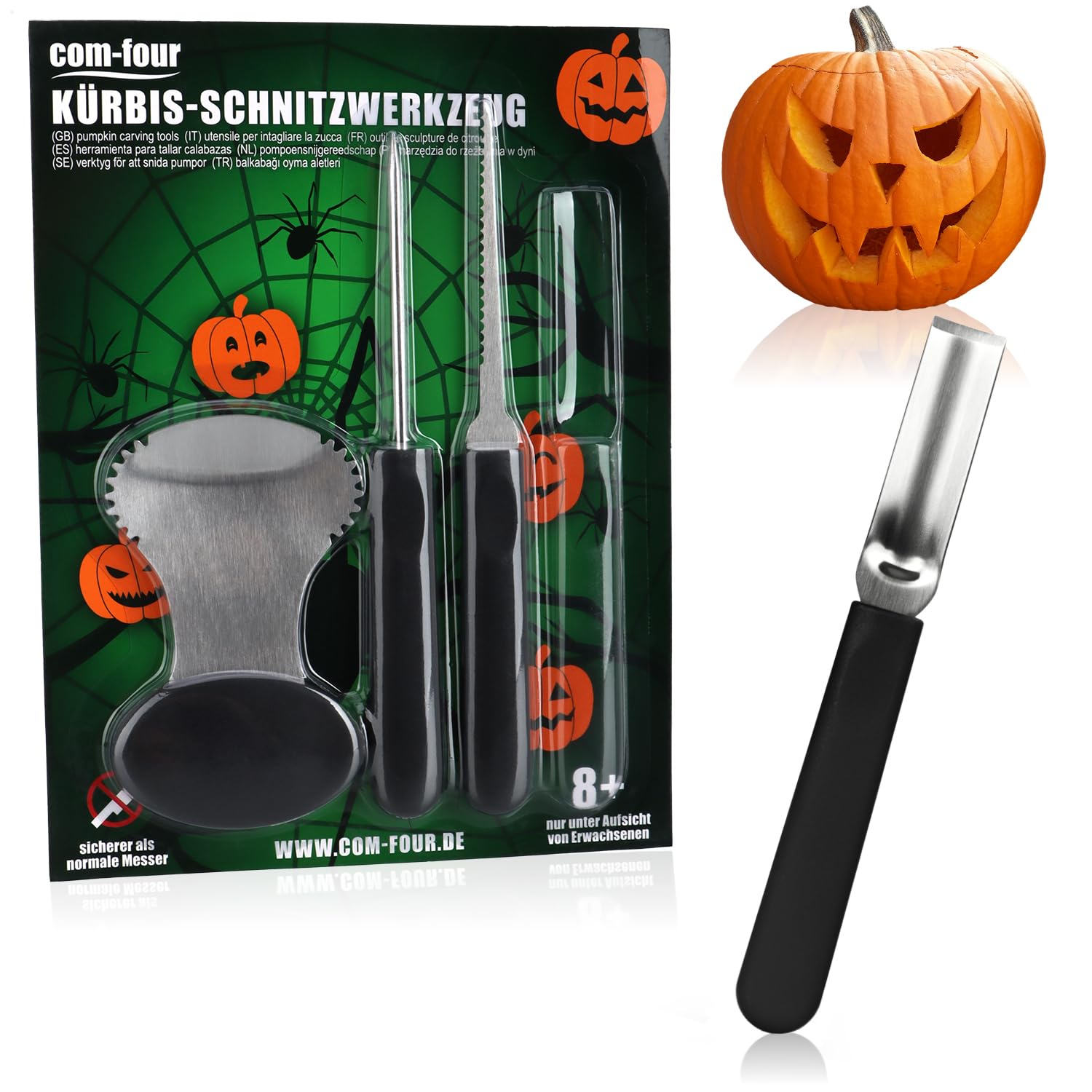 COM-FOUR® Ensemble de sculpture de citrouilles 4 pièces pour Halloween