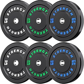 Rendpas 2-inch Rubber Olympic Bumper Plates for Home Gym, Low Bounce Weight Plates with Stainless Steel Hub, Pairs or Sets for Strength Training and Deadlifts, 10lb-45lb Black