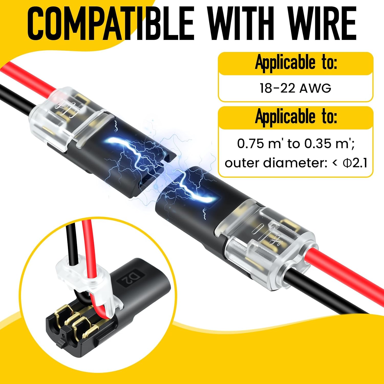 Aifeier ET 24 Pcs Low Voltage Wire Connector | Double Wire Snap On Quick Clip Fasteners with Locking Buckle | Led Light Strip Connectors 2 Pin | No Wire Stripping Cutting