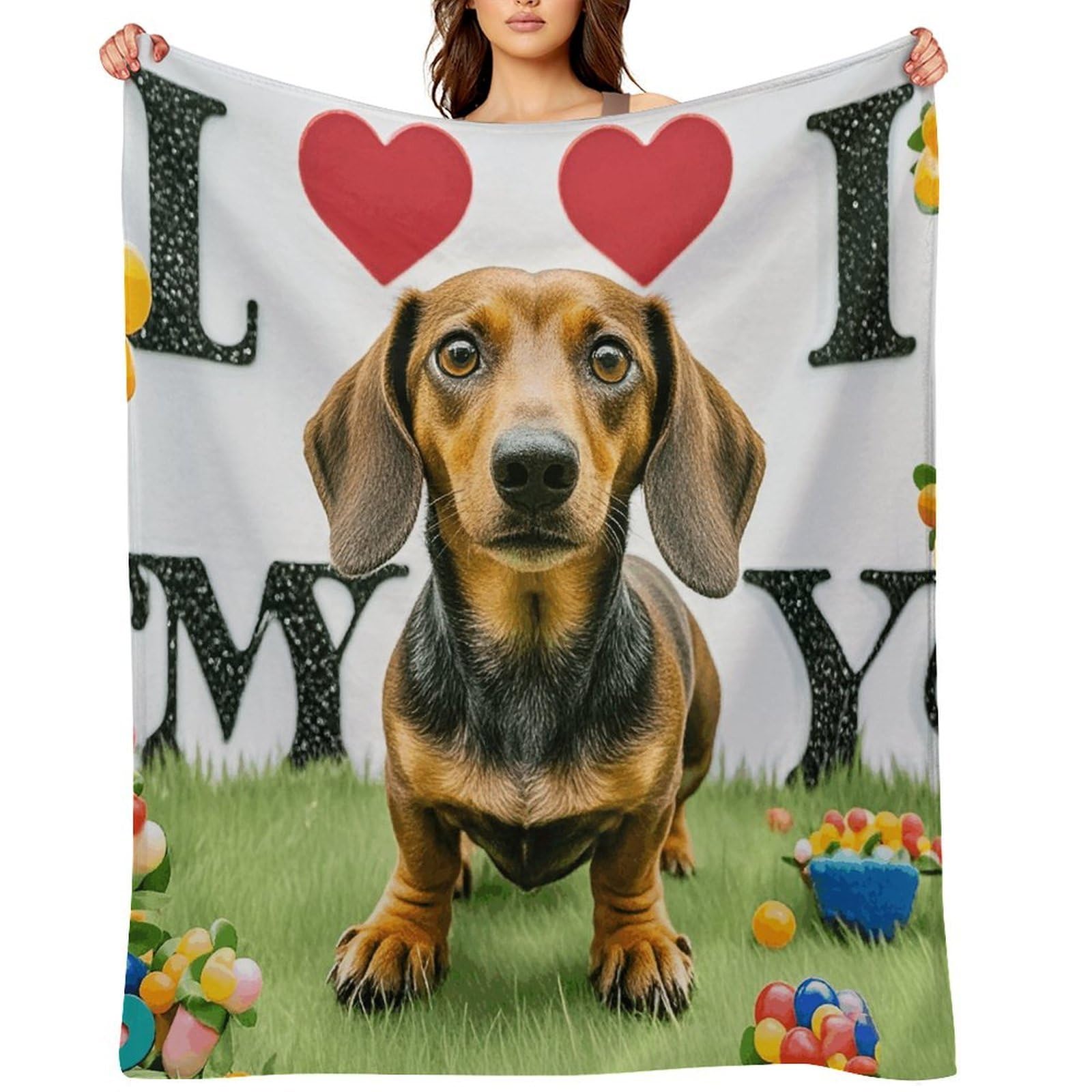 I Love My Dog Dachshunds Throw Blanket for Couch and Bed Super Soft Warm Lightweight Throw Blankets Cozy Fuzzy Flannel Blanket Personalized Decorative Blankets for Sofa Decor 60"x80"
