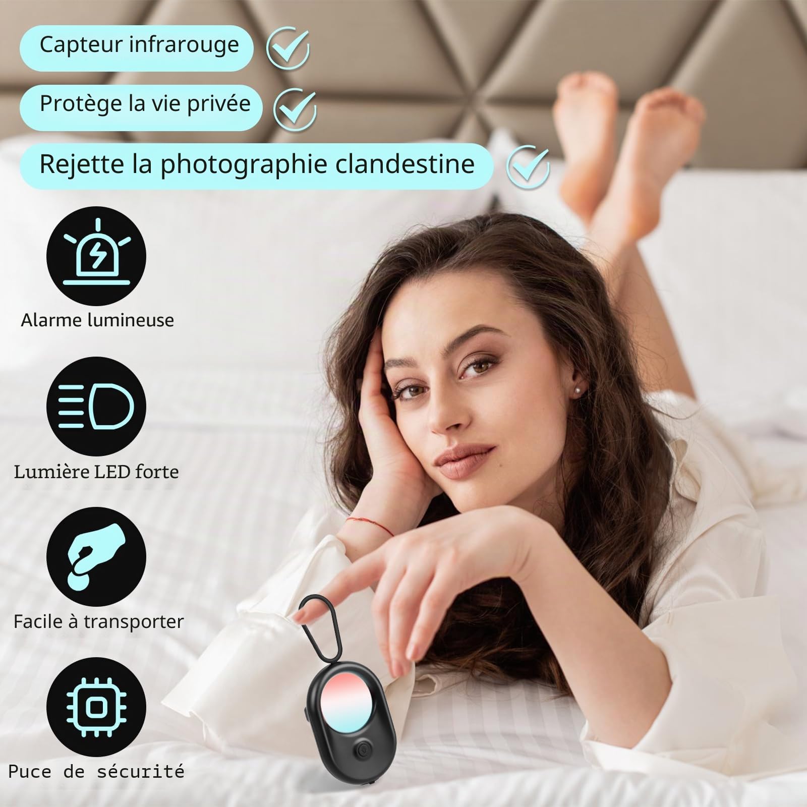 LWMTT DéTecteur De CaméRa CachéE,DéTecteur De Bugs,Micro Espion DéTecteur, 720h - Autonomie en Veille, Portable pour Hôtel, Maison, Bureau, Voiture & Vestiaires (Noir)