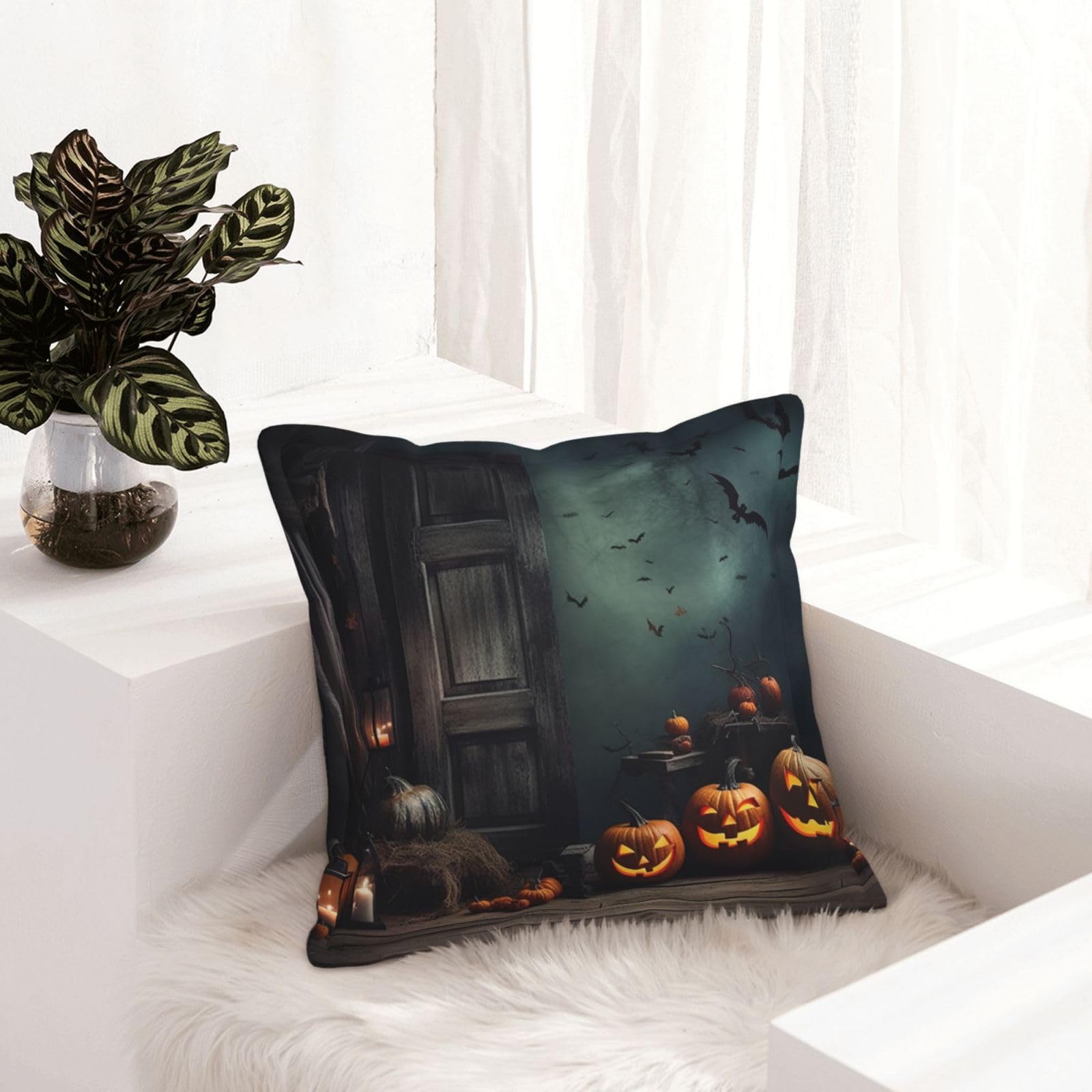 Housses de coussin motif Halloween en similicuir marron rustique de taille 45x45cm