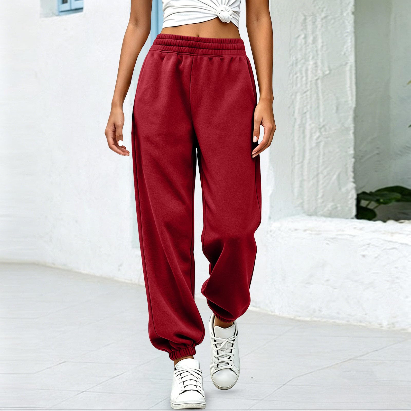 Generico Pantaloni da Jogging Donna Pantaloni Sportivi Vita Alta Pantalone a Gamba Larga Larghi e Morbidi Pantalone Baggy con Tasche Pants Lunghi con Coulisse Regolabile per Allenamento e Fitness