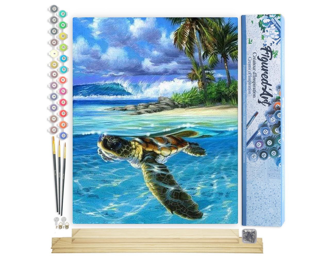 Figured'Art Paint by Numbers for Adults Relaxing Turtle 40x50cm - Craft Art Painting Rolled Canvas with DIY Wooden Frame