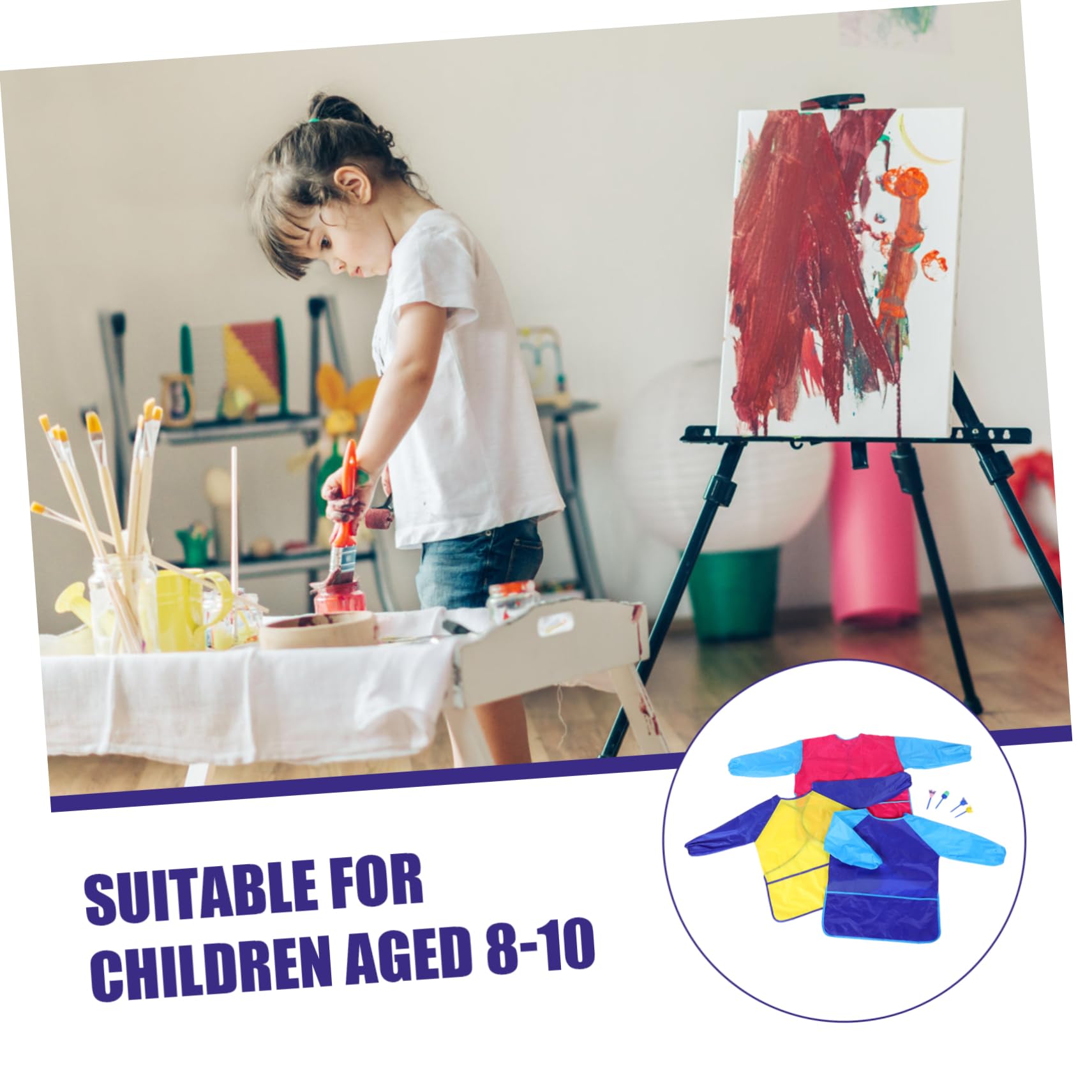 Bata De Pintura Larga Manga Con 3 Bolsillos Delantal De Artista Ideal Para Cocina y Arte Niños