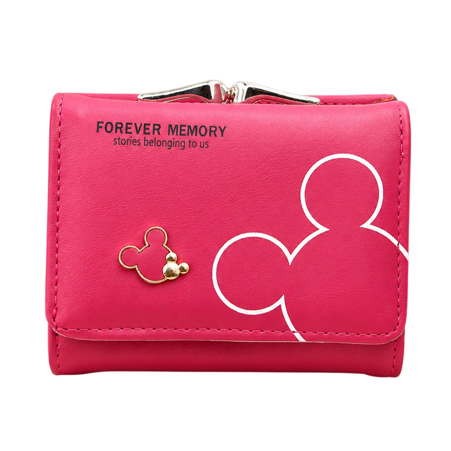 Women's Cute Mickey Mouse Wallet with Iron Clip Stylish Card & Coin Purse(Rose Red)-image-6