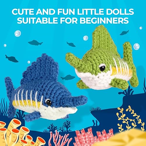 Miniatura 4 de Kit de ganchillo de animales, kit de tejido de pez vela con video paso a paso, ganchillo para principiantes adultos, regalo de cumpleaños y